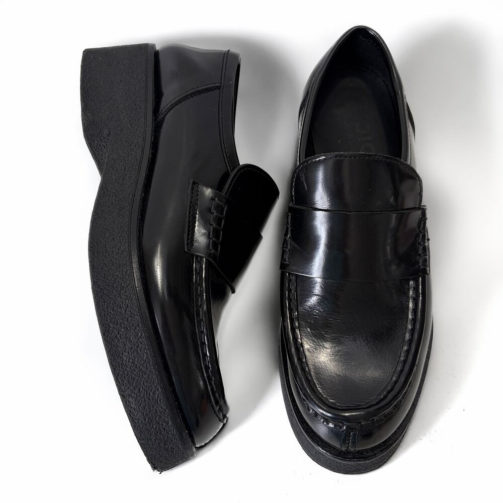 Koio Bari Glossed Patent Leather Chunky Loafers Black Size 38 US 8